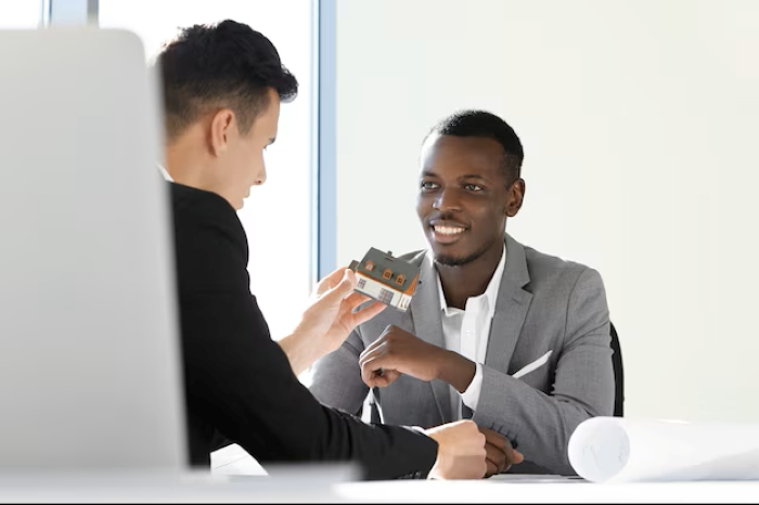 two executives construction company discussing new housing project 273609 5754